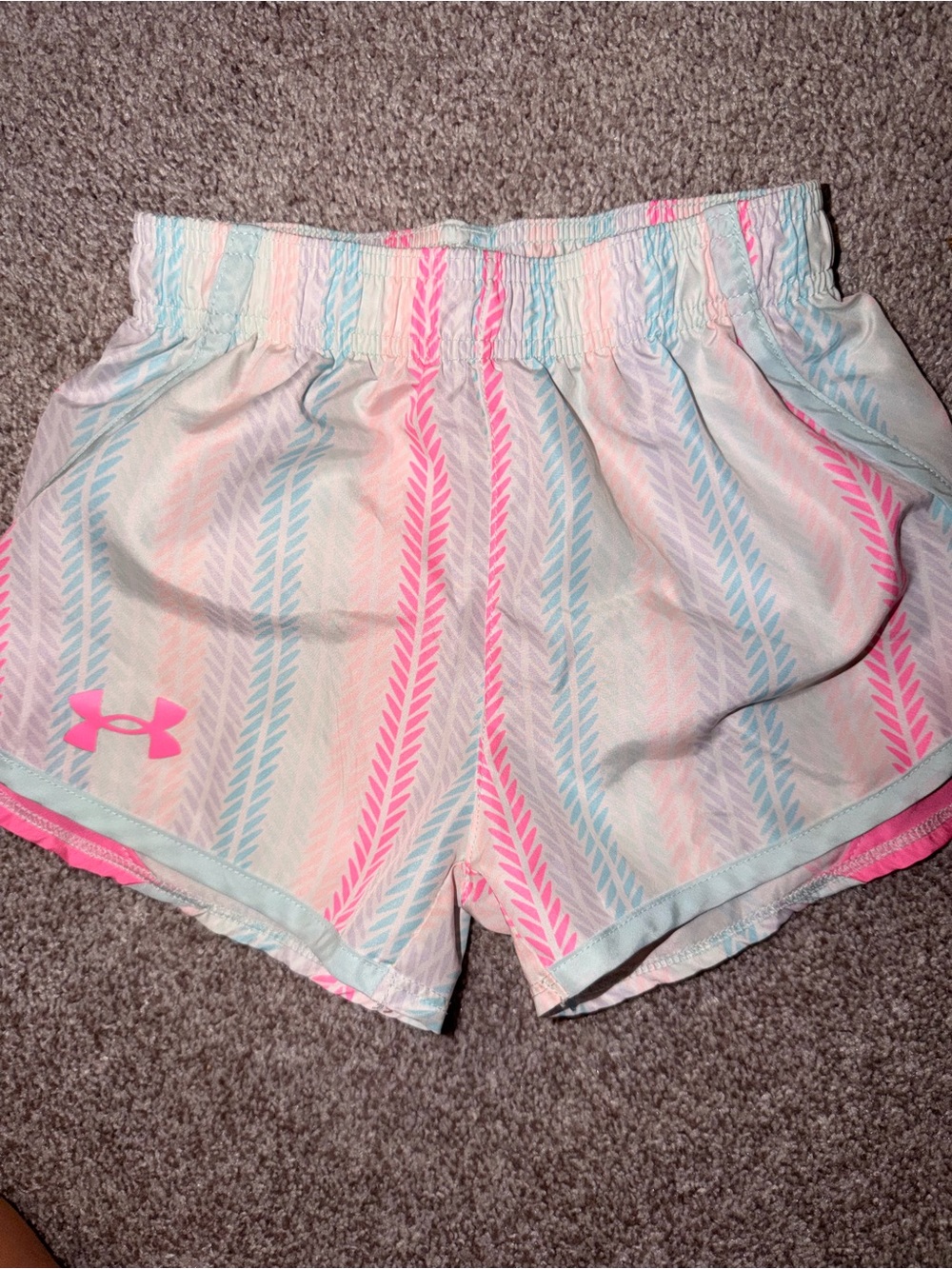 Under Armour Girls' Pastel Pink & Light Blue Striped Athletic Shorts
